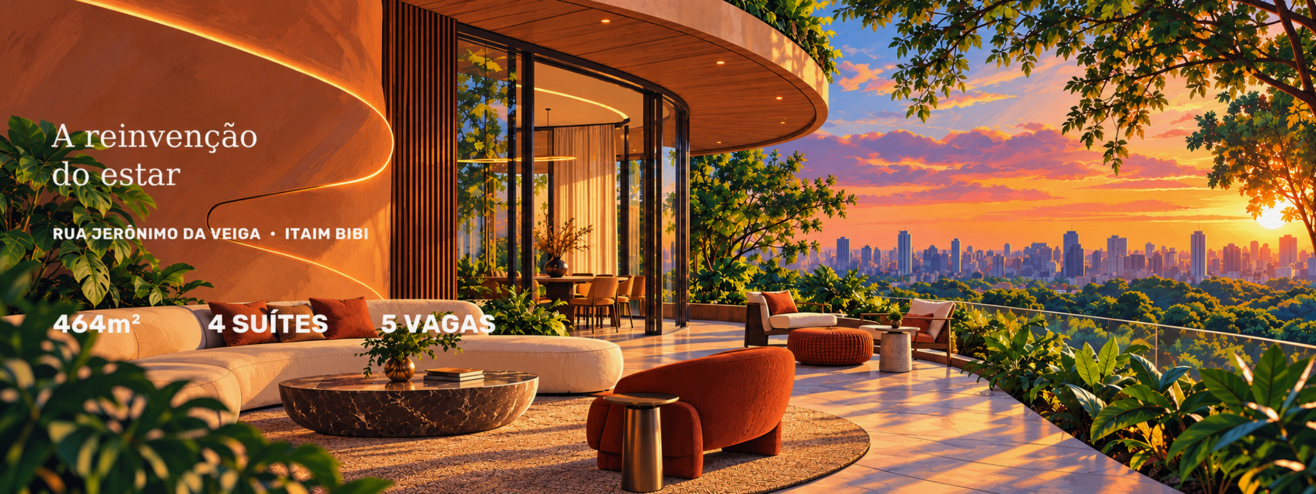 Sala Jerônimo – arquitetura orgânica e vista do Itaim Bibi